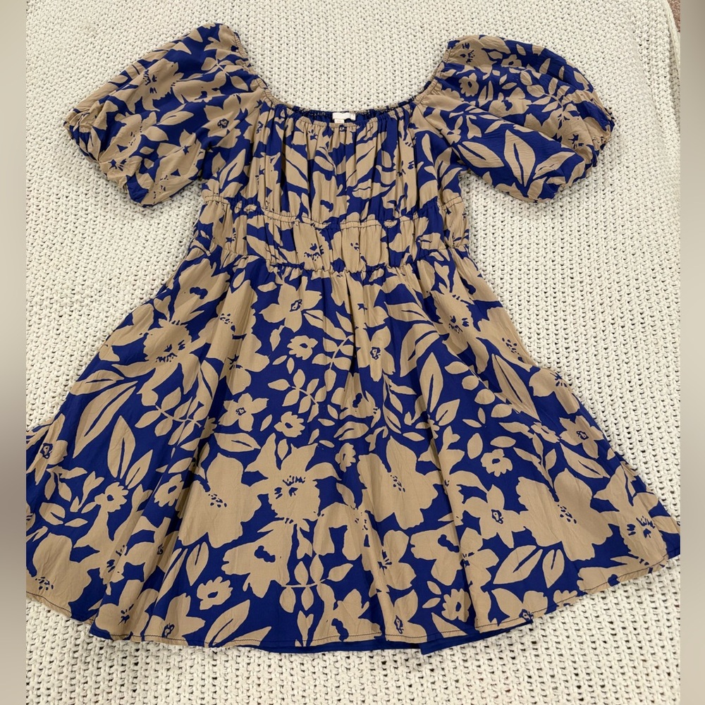 Gianni Bini Blue and Tan Floral Dress